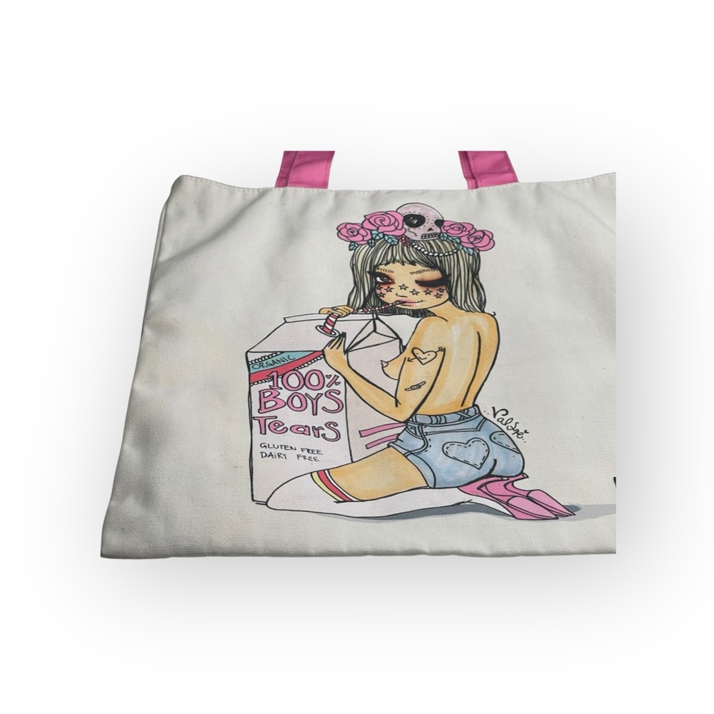 VHTF: Valfre ☻ Ilse Valfrè OG ☻︎ Boy’s Tears Tote Bag ☻︎ White ☻︎ Pink Handle ☻︎ - Picture 4 of 16